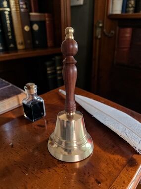 Antique Vintage Brass Bell Wooden Handle Dinner Bell Victorian Style 11" Height